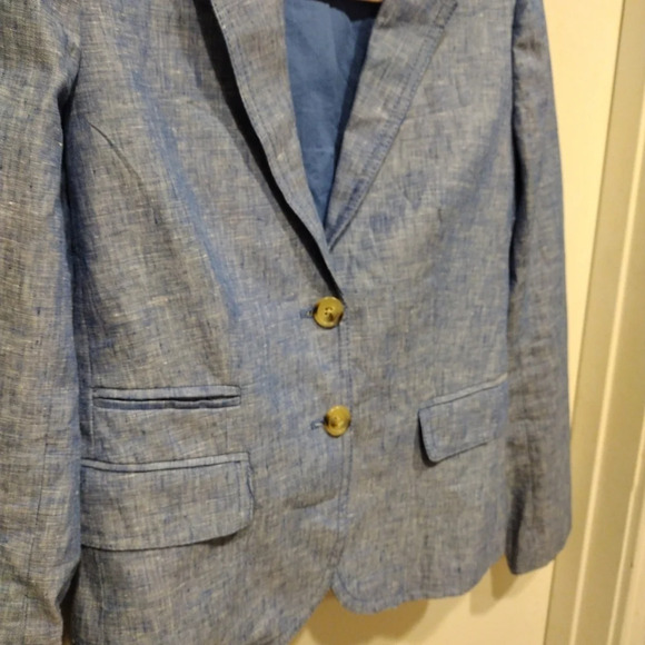 J. Crew Women's 100% Linen Blue Chambray Schoolboy Blazer Sz 2- Preppy Academia - Picture 4 of 7